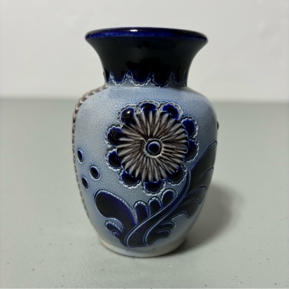 Cobalt Blue Pottery Vase Floral Small Mini Stoneware - Picture 1 of 9